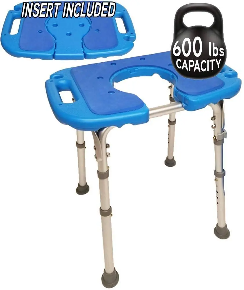 Atlas Deluxe Bariatric Shower/Bath Bench, 600Lb. Capacity, Padded With Cutout And Insert. Heavy Duty Shower Chair/Stool With Adjustable Height And Xl Seat 1