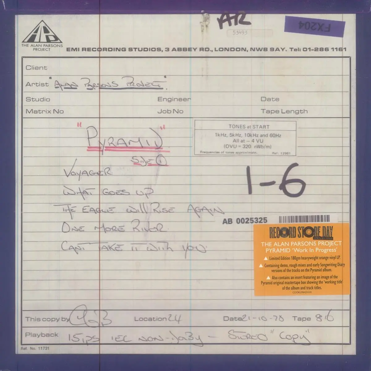 Alan Parsons Project, The/Pyramid: Work In Progress (Orange Vinyl) [Lp] 1