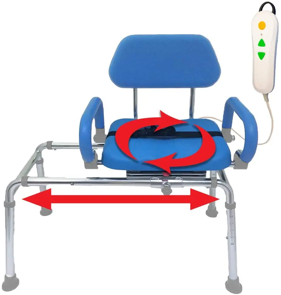 Powerslide Carousel Sliding Transfer Shower Bath Bench With Swivel Seat - Push-Button Powered Travel For Physically Handicapped Or Disabled 1